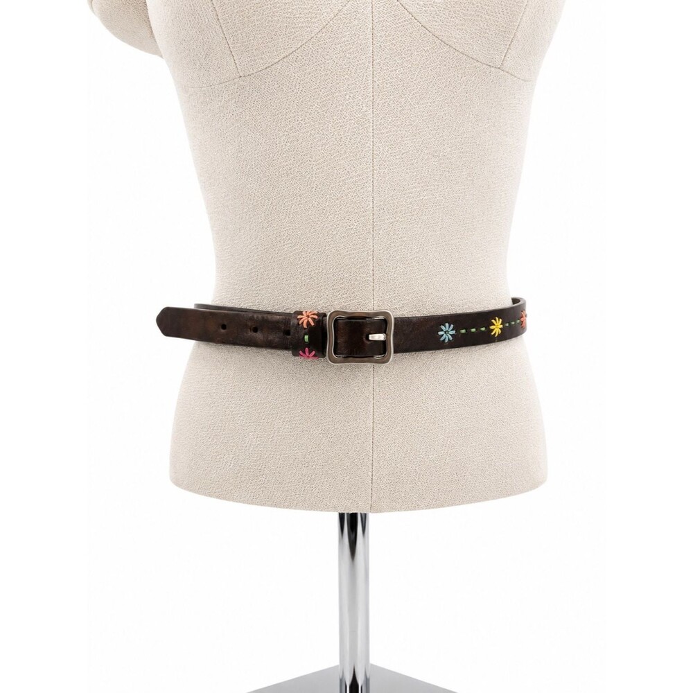 Dockers Brown Leather Embroidered Floral Belt Size Medium Boho